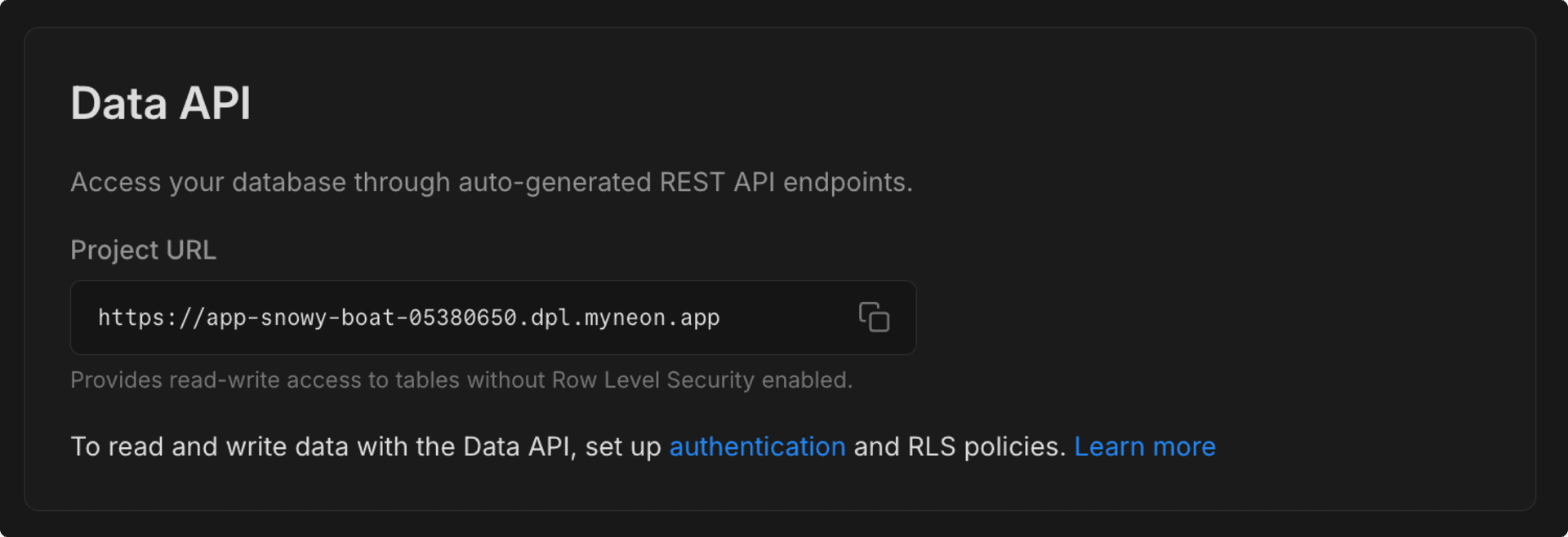 Data API enabled view with Project URL