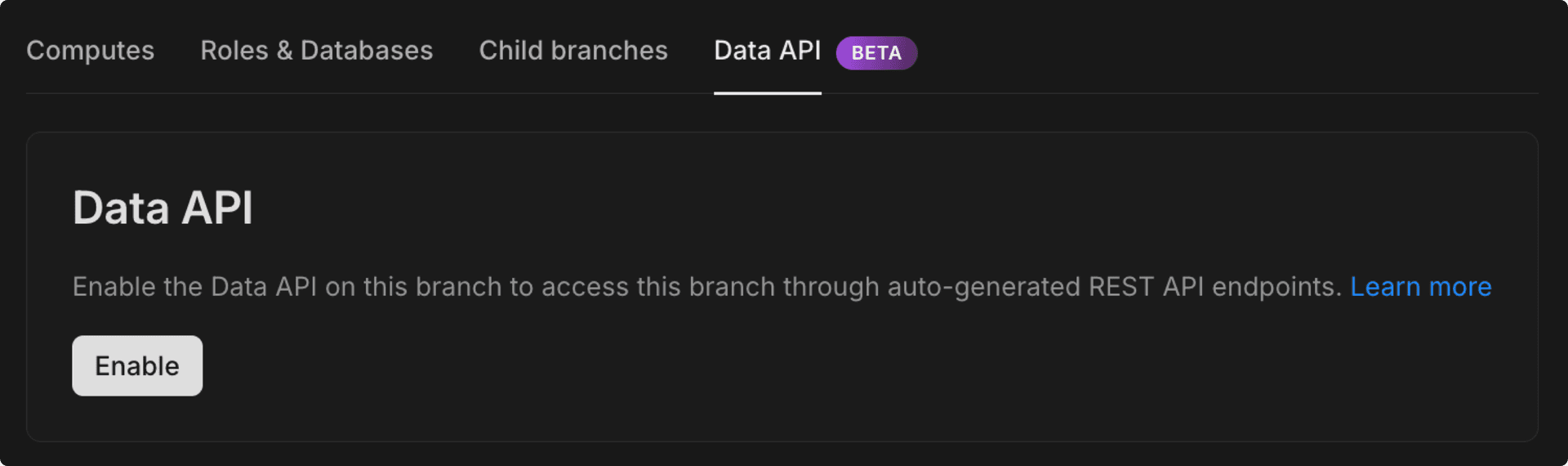 Data API tab with enable button